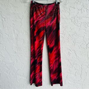 CACHE Pants Women 4 Vintage Y2K Disco Flare Size Zip USA Red Sequin‎